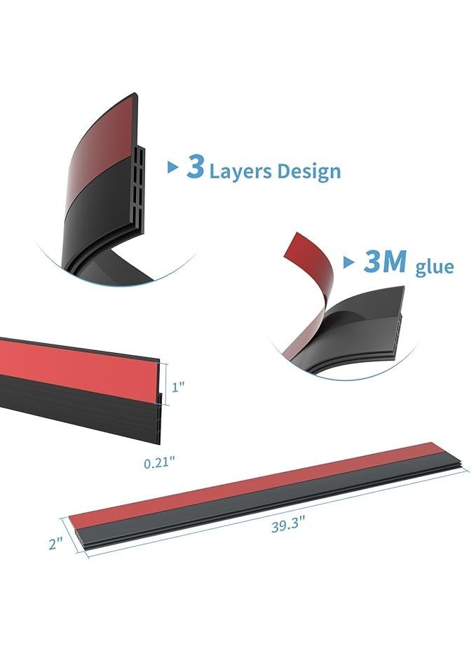 شريط عازل تحت الباب لمانع تسرب الهواء صوتي مطاطي أسفل مع عرض أقوى للأبواب الداخلية والخارجية لحماية ضد المسودات والغبار والضوضاء والحيوانات (1 متر، لون أسود) - Image 5